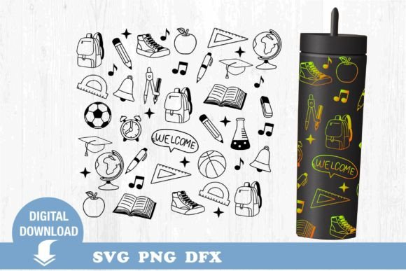 School Tumbler SVG: Back to School Graphics & Print Templates